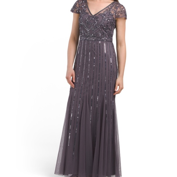 Adrianna Papell Dresses & Skirts - ADRIANNA PAPELL Short Sleeve Sequin Detail Illusion Neck Gown